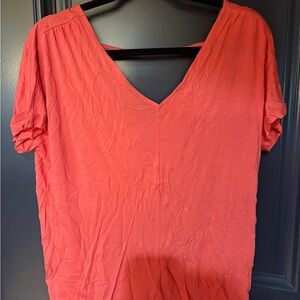 Old Navy Vibrant Coral V-Neck Blouse